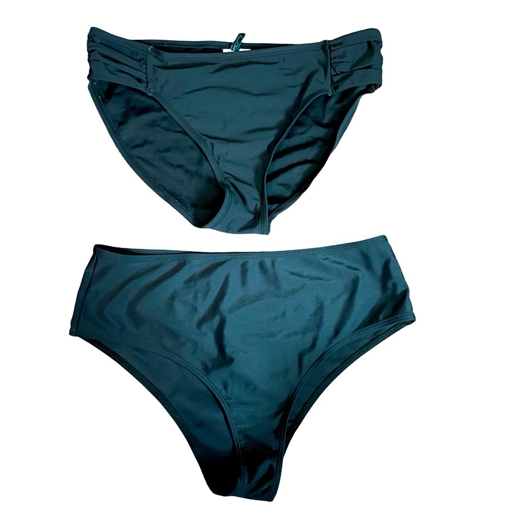Aqua Green black swimsuit bottoms size large set of 2 nylon spandex hipsters
